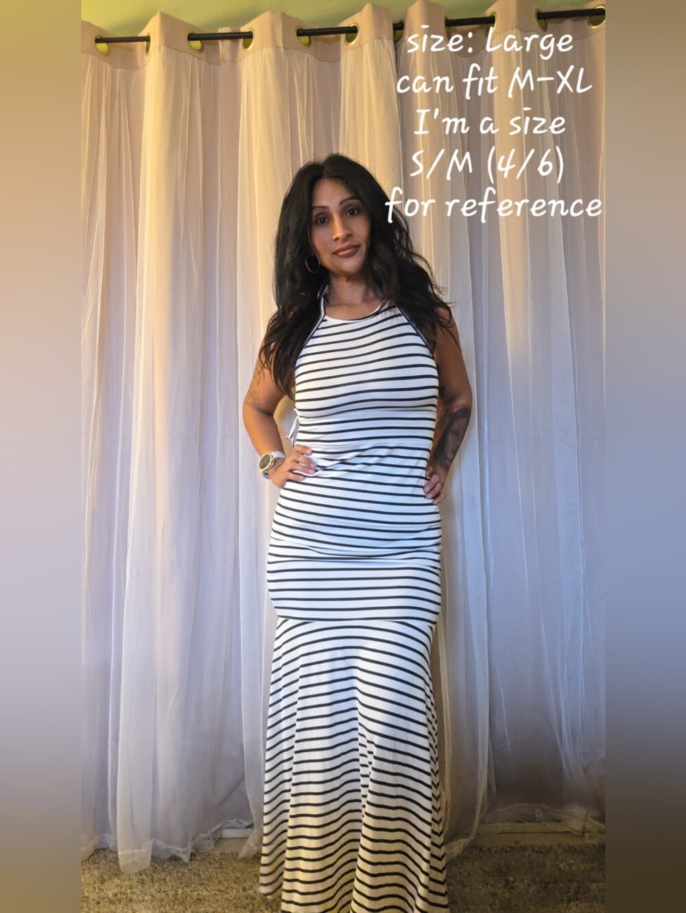 Striped Black & White Halter Maxi Dress